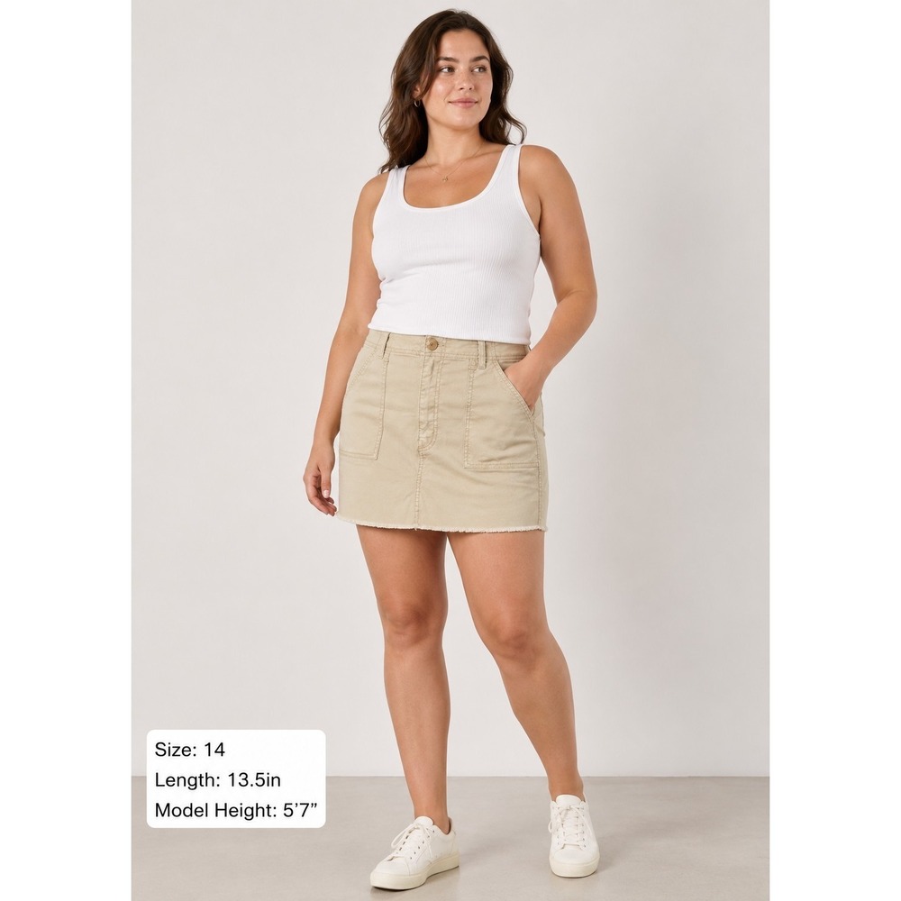 American Eagle Womens Size 14 Khaki Mini Skirt Raw Hem Utility Y2K Casual